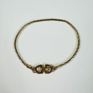 Christian Dior Gold Tone Chain Bracelet 7in Turnlock Logo Vintage Jewelry